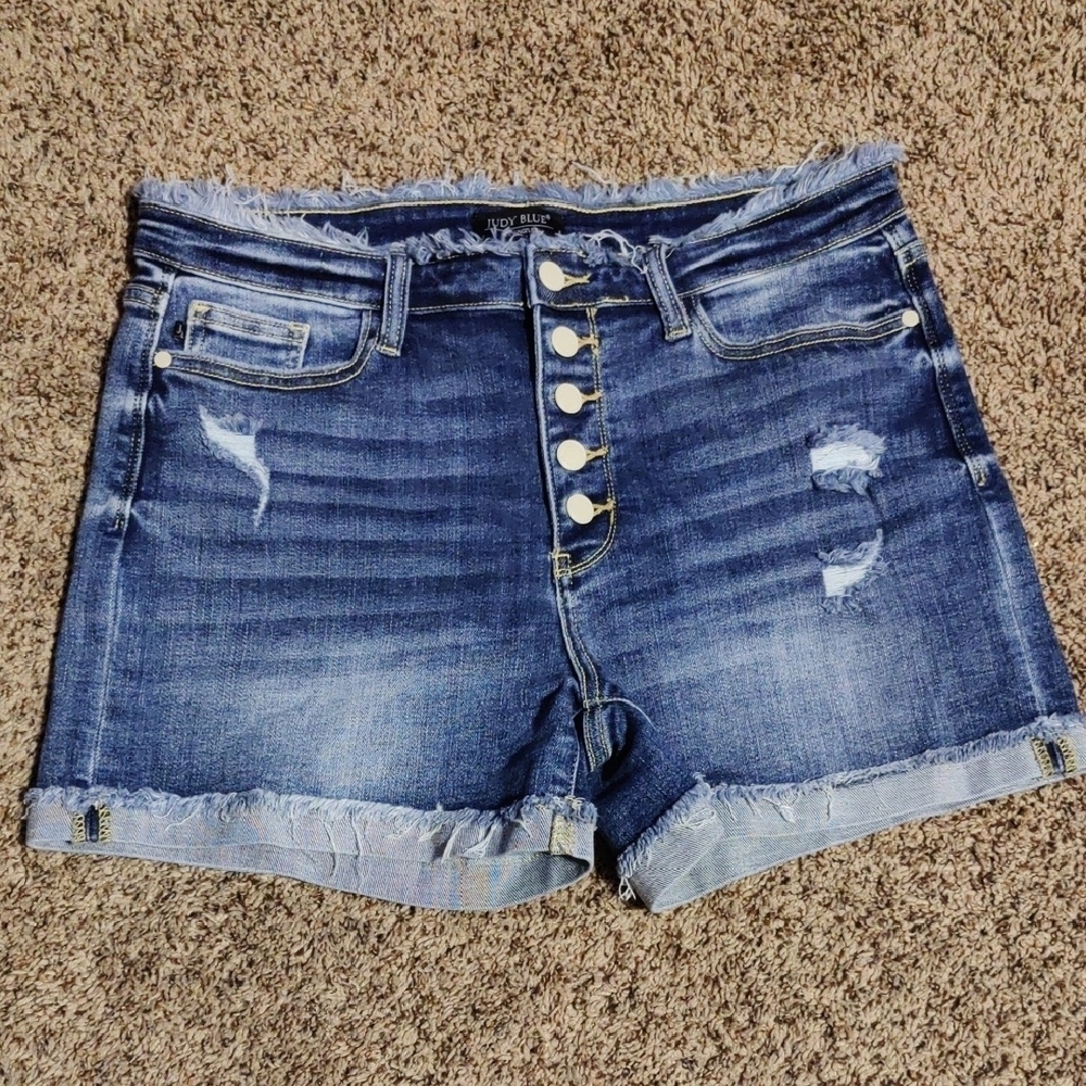Women's Distressed Denim Shorts - Blue